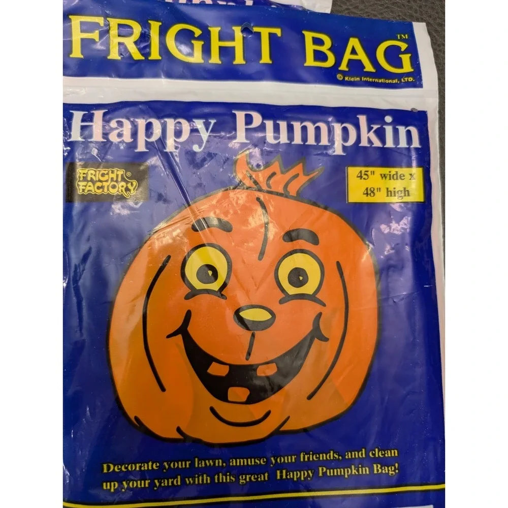 Vtg Fright Factory Pumpkin Leaf Bag Large Fright Bag Happy Halloween Decor USA